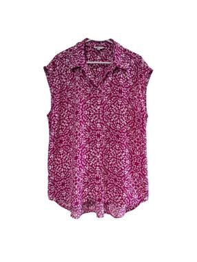 Reitmans Women's Sleeveless Floral Blouse, Pink White, Size XL, Button Front